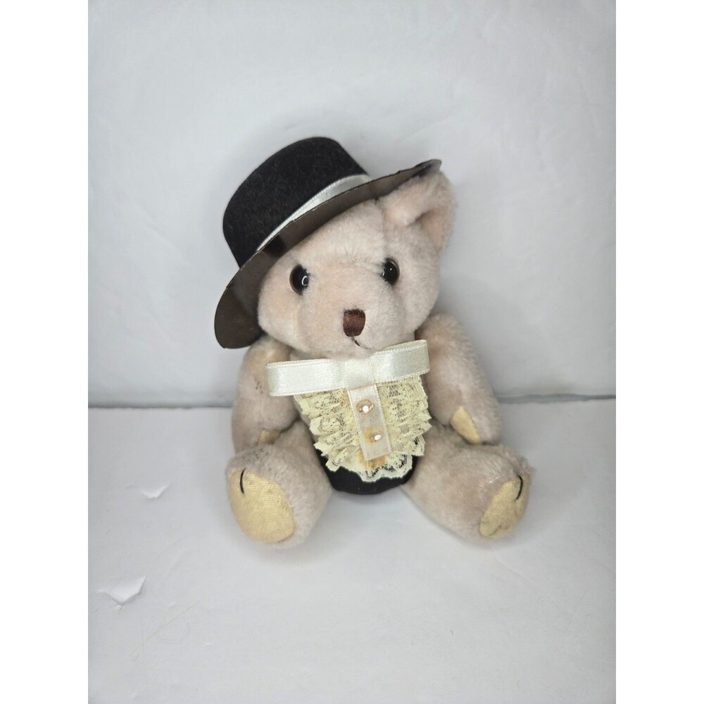 Vintage Teddy Bear Groom Hat Lace Buttons Hat is Cracked